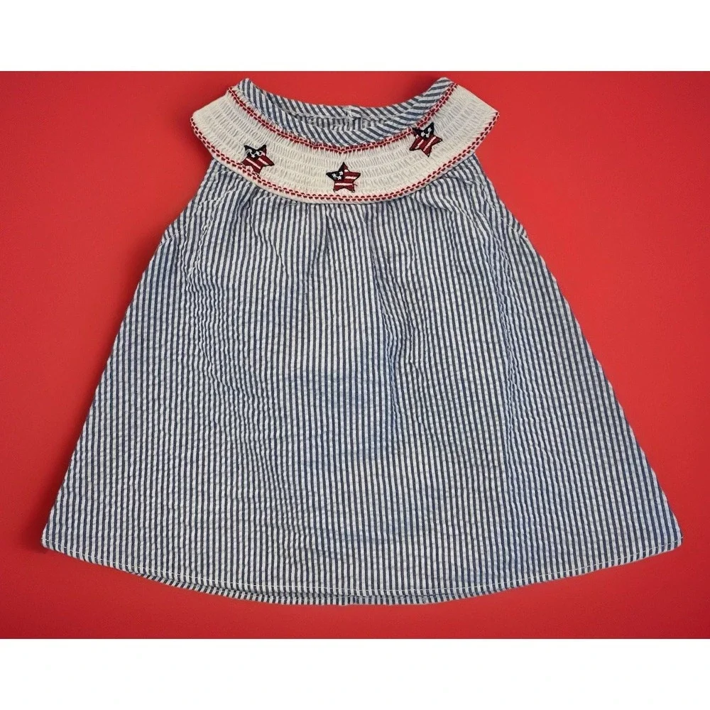 Goodland Baby Girls Beach Seersucker Smocked Dress 3 6‎ Months Red White Blue M